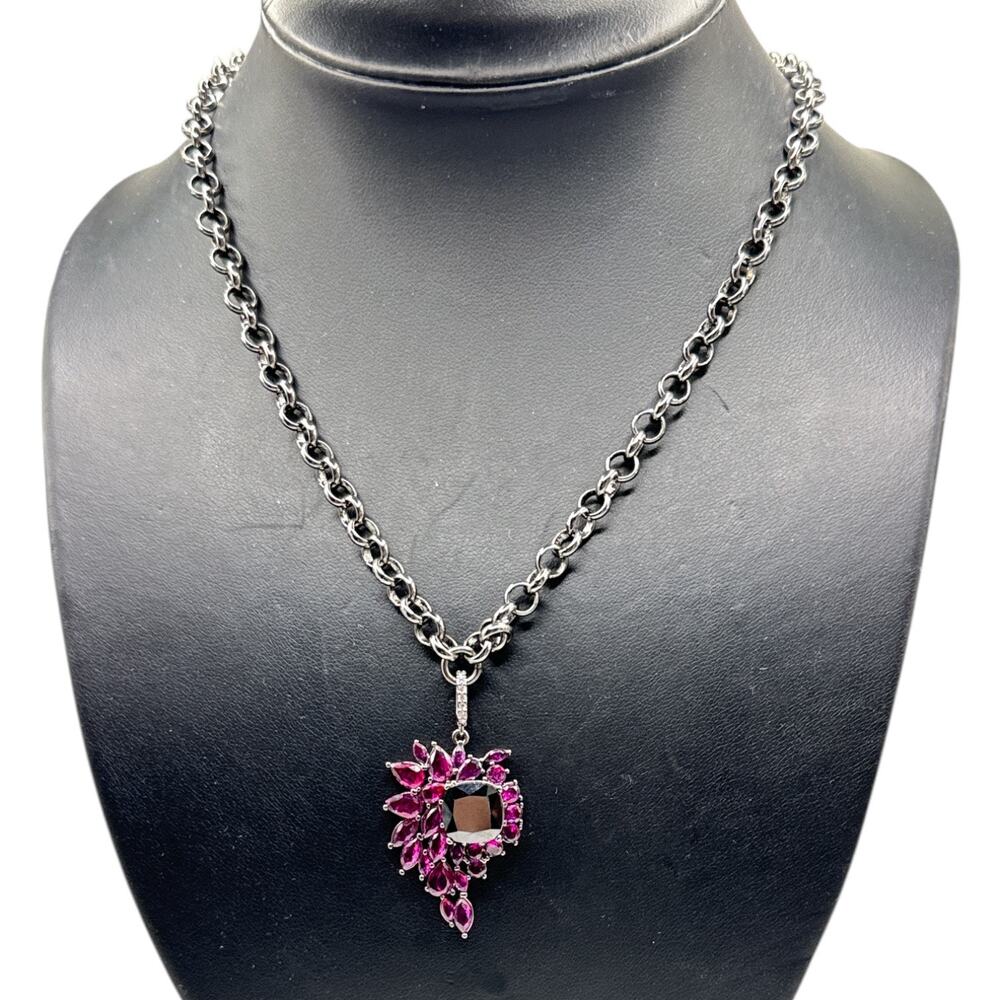Bomb Party “Never Fear the Flames” Red Cubic Zirconia: Hematite Plated Necklace